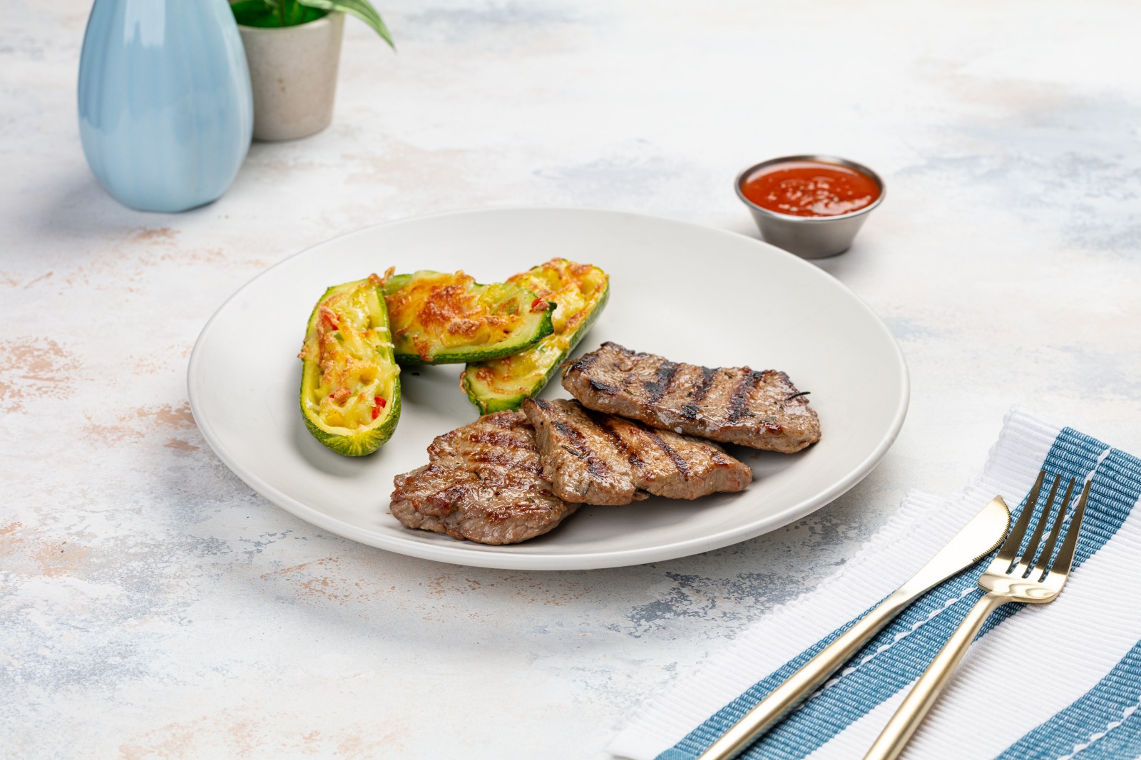 Beef Steak in Bordelaise Sauce Zucchini Gratin